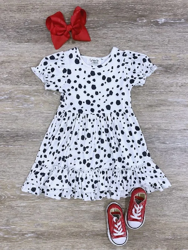 Shorts & Skirts affordable looks-Puff Short Sleeve White & Black Girls Dalmatian Costume Dress