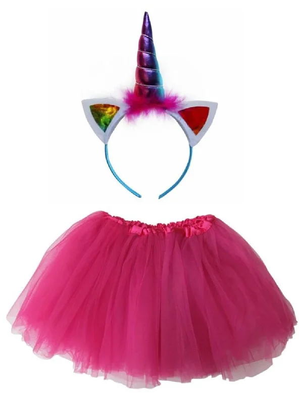 Shorts & Skirts premium styles-Adult Hot Pink Unicorn Costume - Tutu Skirt & Headband Horn Set for Adult or Plus Size