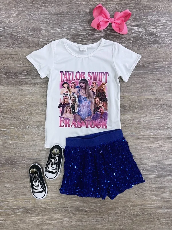 Shorts & Skirts quality materials-Singer on Tour Blue Sequin Sparkle Shorts Outfit