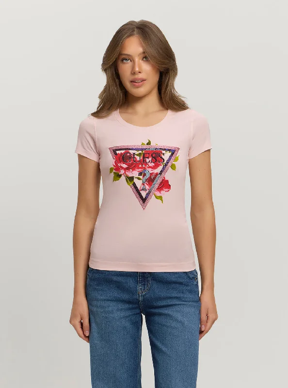 Blouses & Shirts metallic-Eco Pink Roses Logo T-Shirt