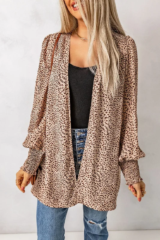 Cardigans with sandals match-Leopard Print Balloon Sleeve Cardigan