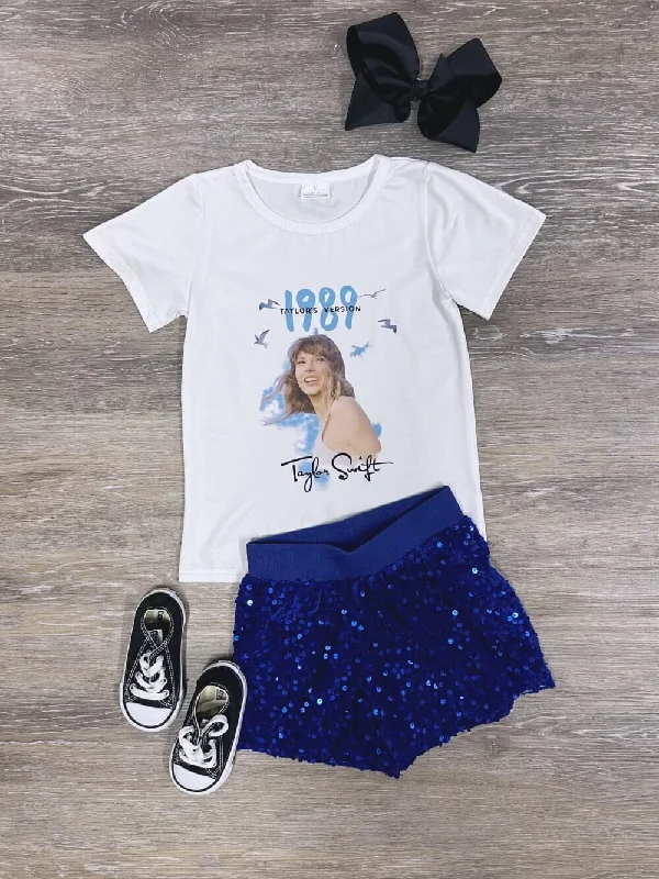 Shorts & Skirts clearance sale-Wildest Dreams Blue Sequin Shorts Girls Concert Outfit