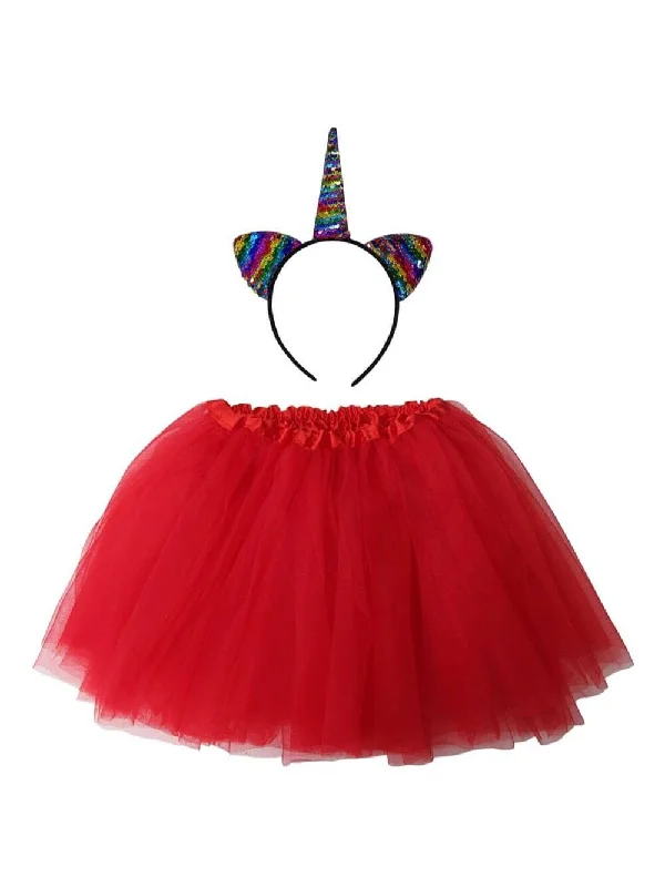 Shorts & Skirts bold styles-Adult Rainbow Red Unicorn Costume - Tutu Skirt & Flip Sequin Headband Horn Set for Adult or Plus Size