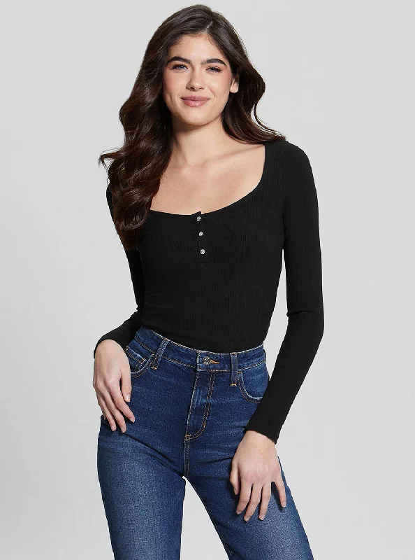 Blouses & Shirts promotion-Eco Black Karlee Long Sleeve Henley T-Shirt