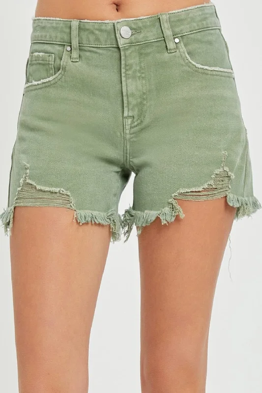 Shorts & Skirts trendy trends-RISEN Mid Waist Frayed Hem Denim Shorts