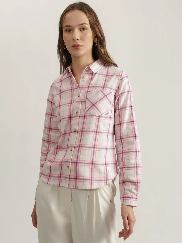 Blouses & Shirts for VIP-Elle Women Pink Checked Spread Collar Full Sleeves Shirt