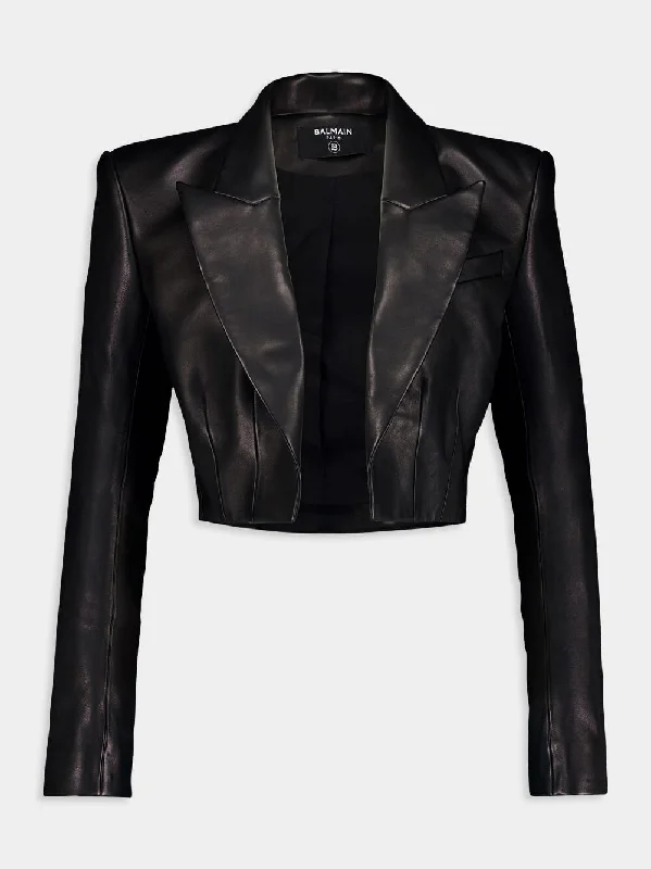 Jackets for weekend getaways -Black Leather Cropped Jacket