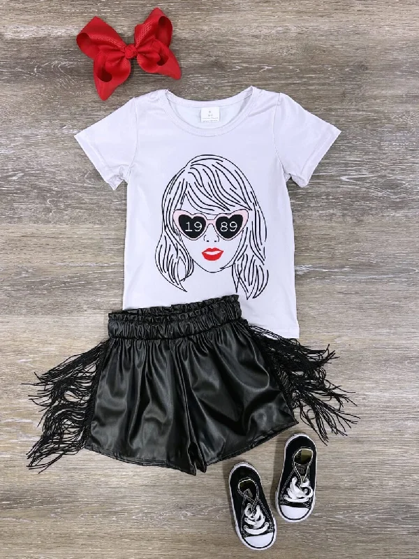 Shorts & Skirts unique styles-TS 1989 Girls 2 Piece Black Fringe Shorts Outfit