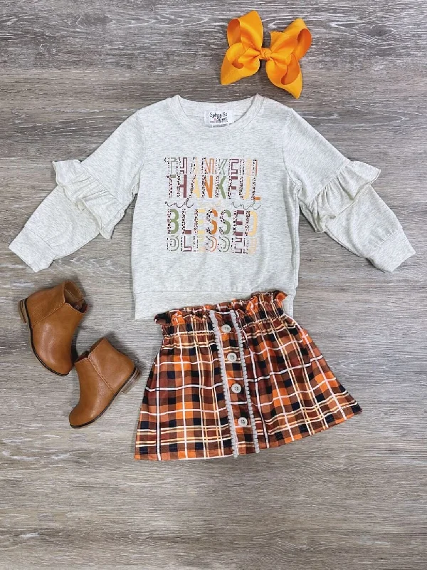 Shorts & Skirts cozy designs-Thankful & Blessed Fall Tartan Plaid Ruffle Girls Skirt Outfit