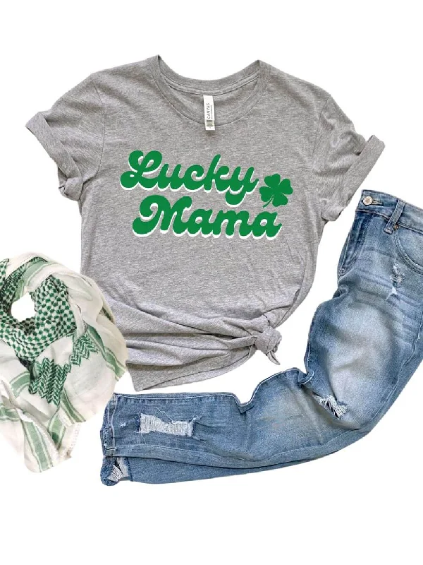 Shorts & Skirts budget fits-Lucky Mama Women's Jersey Short Sleeve Graphic Tee - 5 Colors