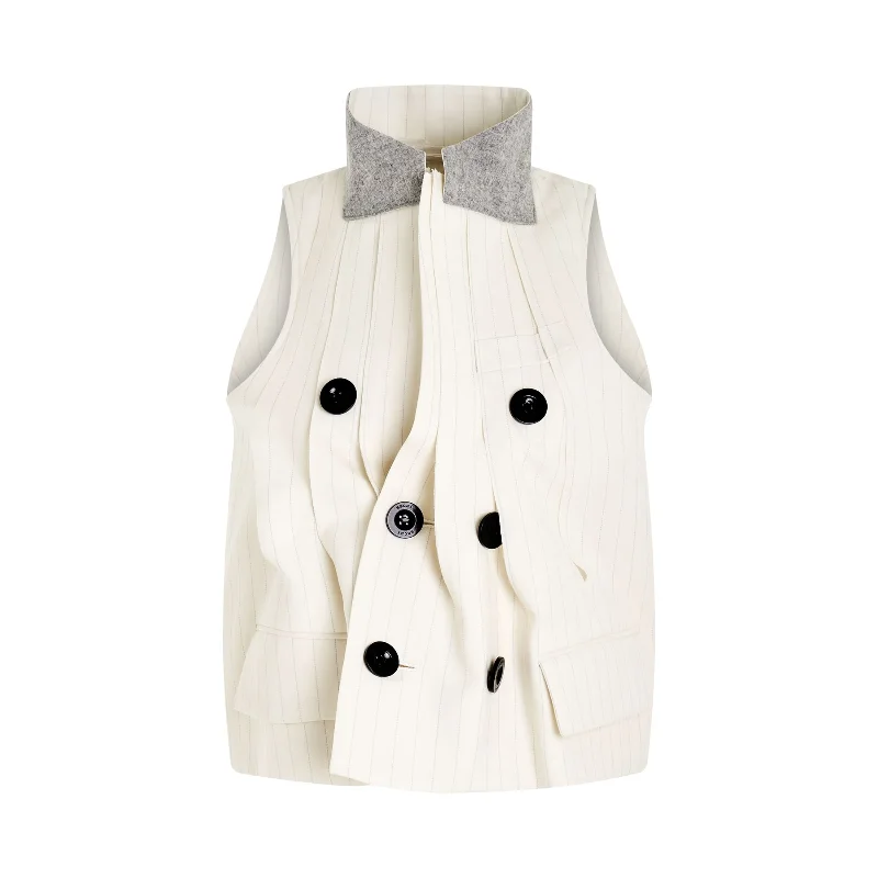 Waistcoats & Vest with comic con-Chalk Stripe Vest in Off White