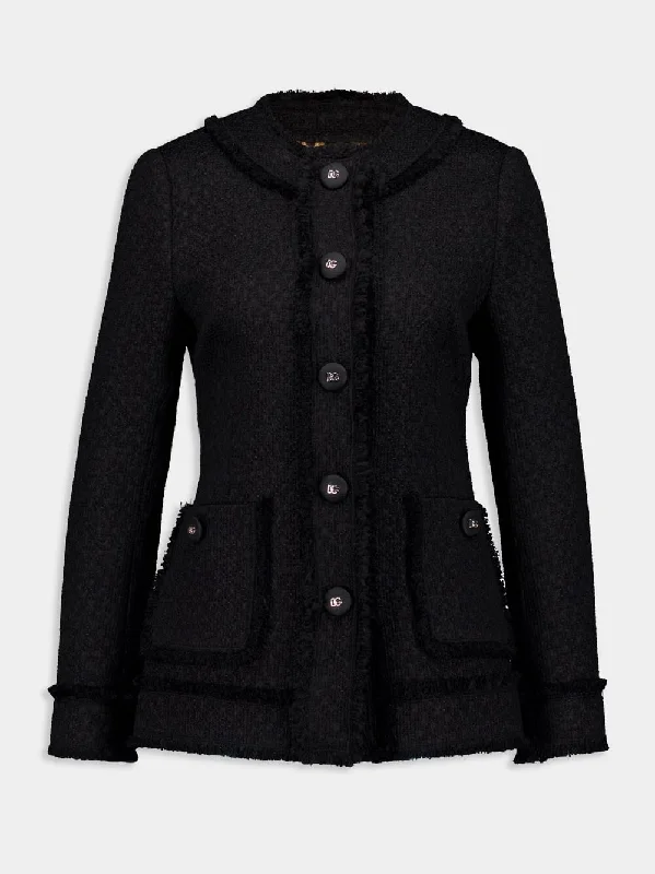 Jackets with classic style -Black Raschel Tweed Wool Jacket