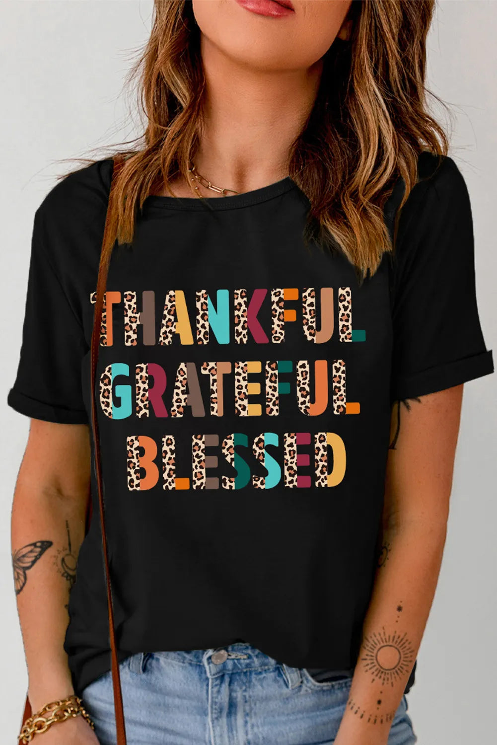 Shorts & Skirts cozy fits-Thankful Grateful Blessed Women's Graphic Short Sleeve T-Shirt