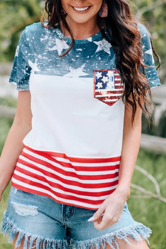 Shorts & Skirts chic designs-US Flag Round Neck Short Sleeve T-Shirt