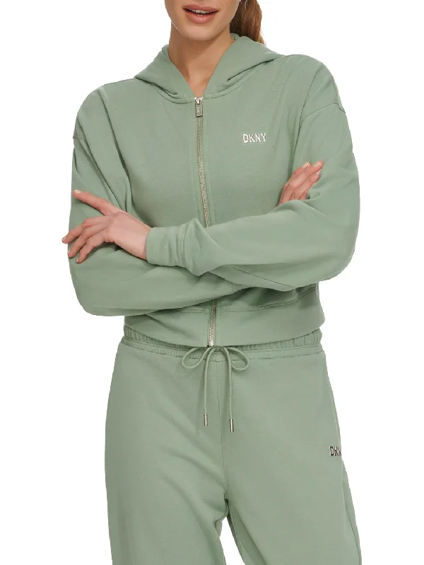 Sweatshirts for wildlife fans-Dkny Women Green Solid Hooded Full Sleeves Zipped Sweatshirt