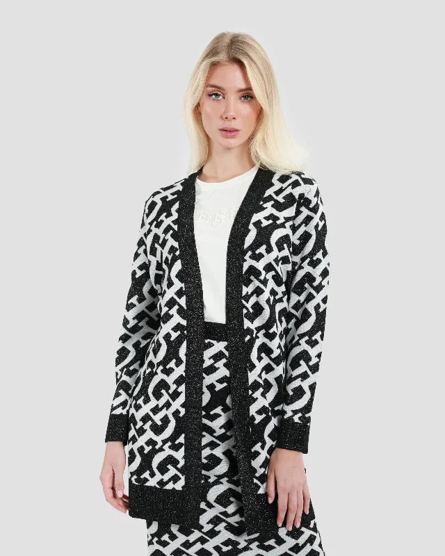 Cardigans with pet lover-Metallic Monochrome Cardigan