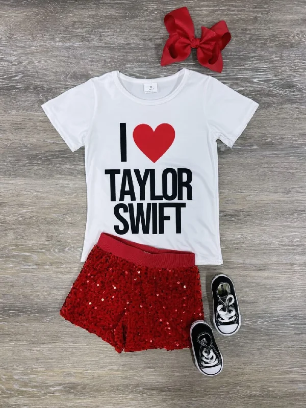 Shorts & Skirts affordable styles-I Love TS Black and Red Girls Sequin Shorts Outfit