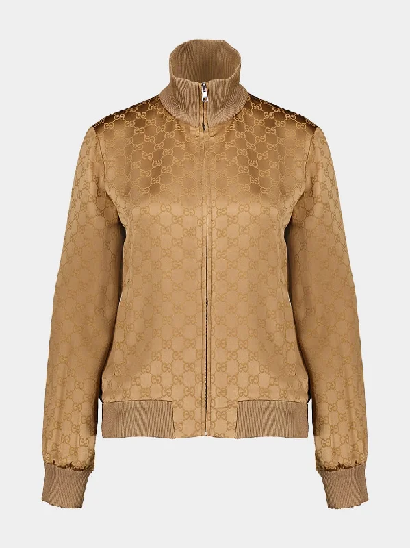 Jackets with loose fit -Camel GG Jacquard Zip Jacket