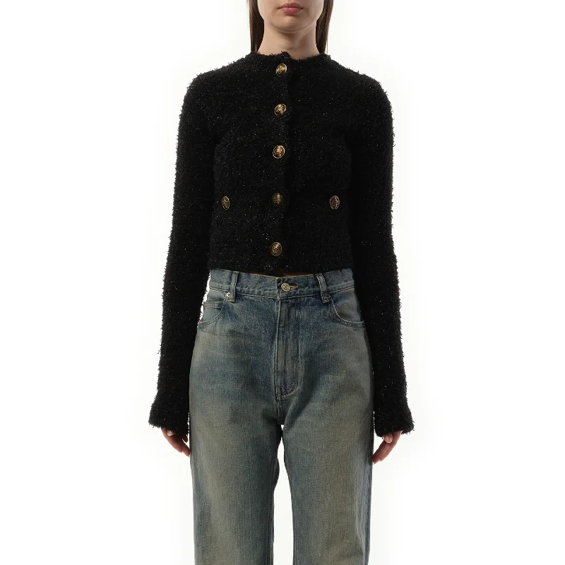 Cardigans with studded detail-Cropped Tweed Cardigan in Black