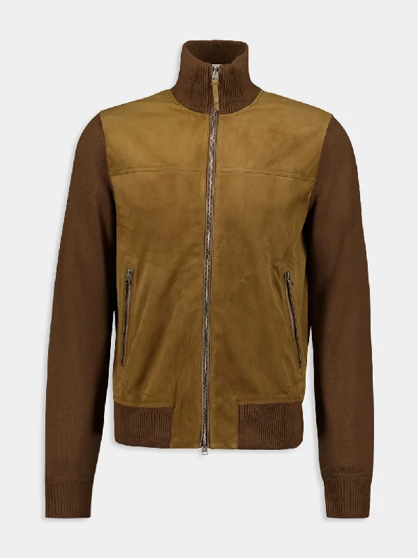 Jackets for marathons -Tobacco Brown Suede Zip-Up Jacket