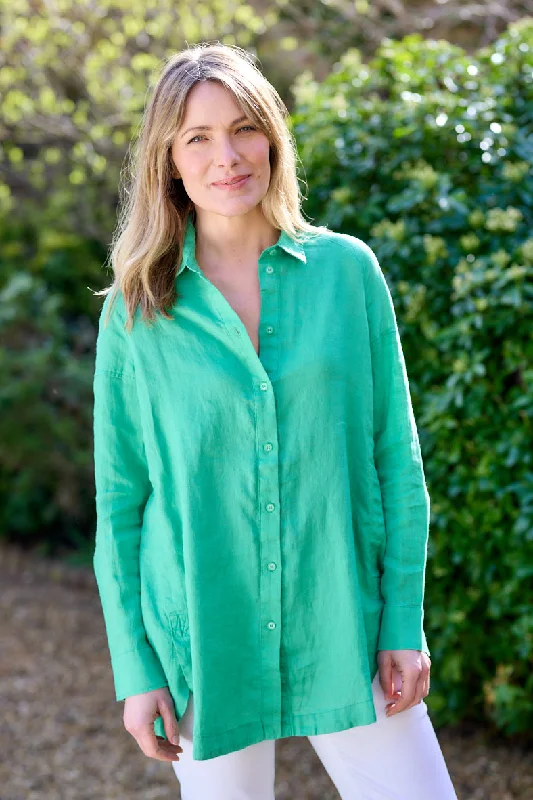 Blouses & Shirts for remote work-Barbara Lebek Women's Long Shirt- Green