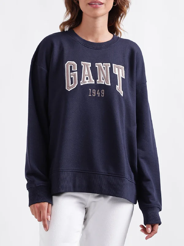 Hoodies with glow effects-Gant Women Solid Full Sleeves Round Neck Sweatshirt