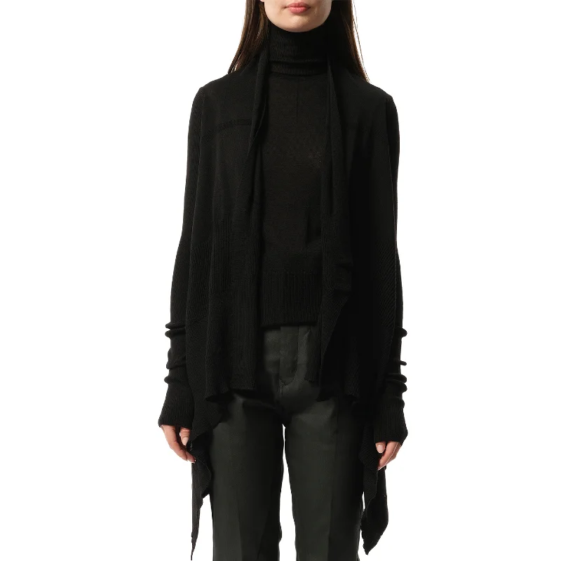 Cardigans with roll-up sleeves-Medium Wrap Cardigan in Black