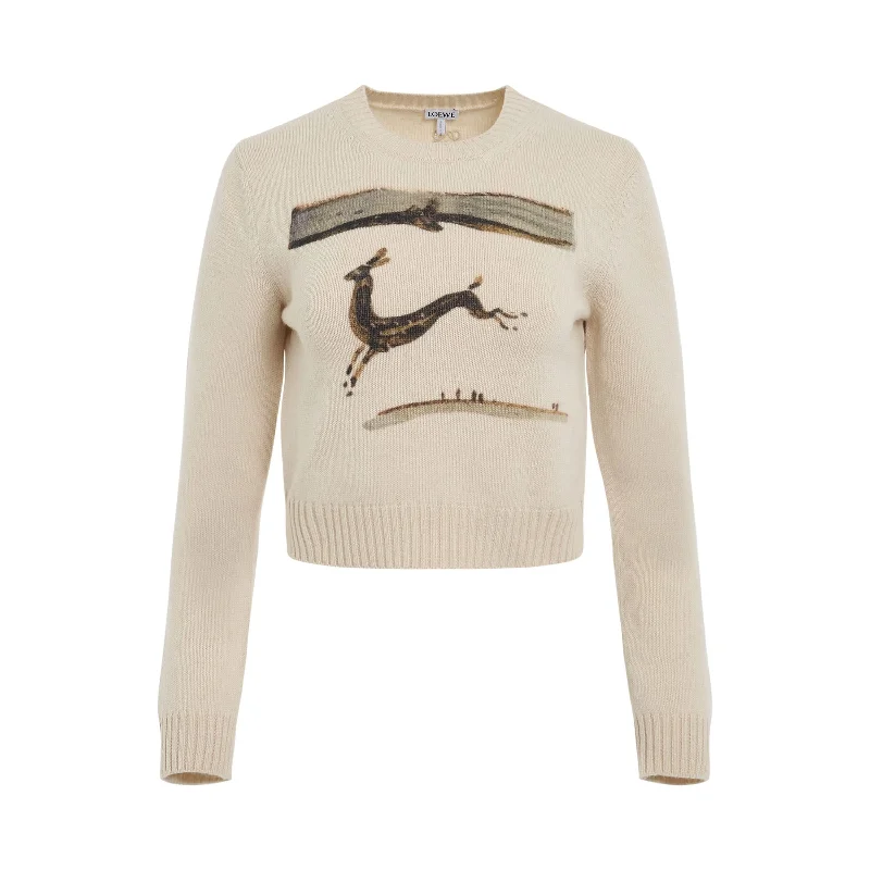 Deer Cropped Sweater in Ecrru