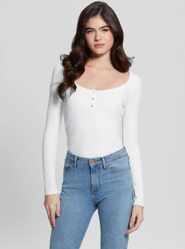 Blouses & Shirts baby-Eco White Karlee Long Sleeve Henley T-Shirt