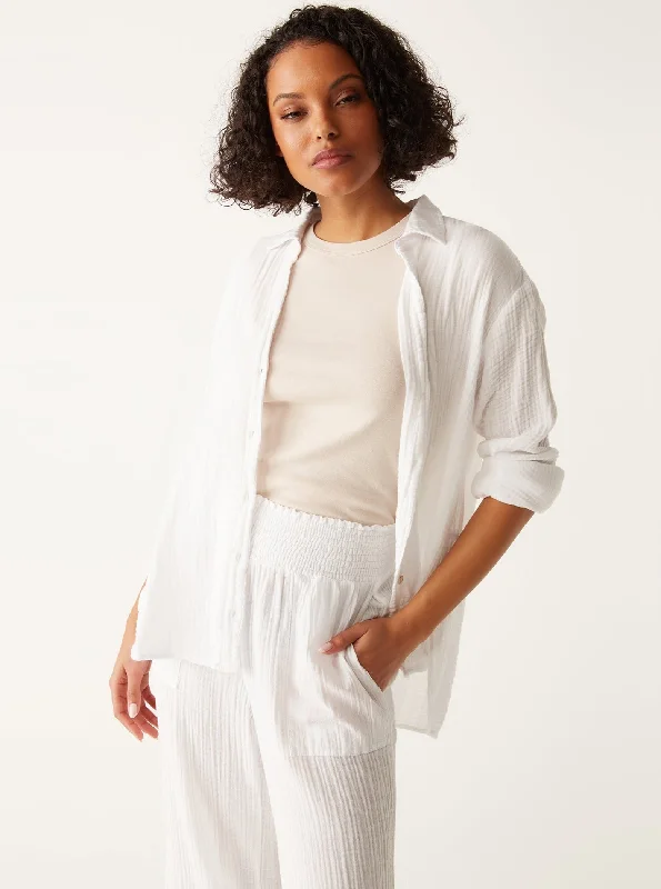 Blouses & Shirts for vendor-Leo Gauze Button Down Shirt - White