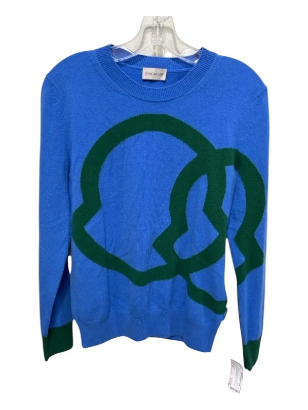 Moncler Size XS Blue & Green Virgin Wool & Cashmere Rib Knit Long Sleeve Sweater