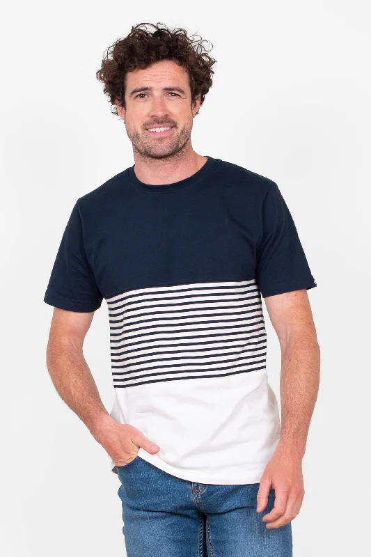 Blouses & Shirts oversized-Navy Block Striped Tshirt