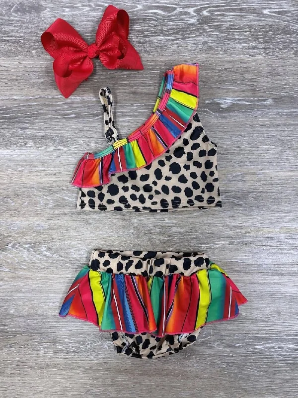 Shorts & Skirts chic fits-Bright Stripes & Animal Print 2 Piece Girls Skirted Swimsuit Set