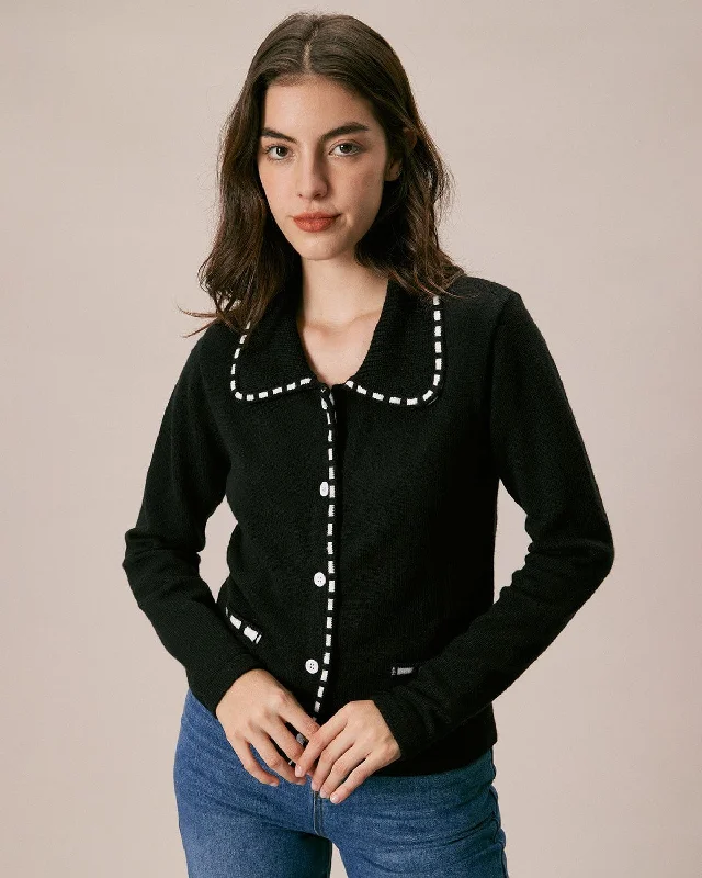 Cardigans with cyber Monday deal-The Black Lapel Seam Colorblock Cardigan