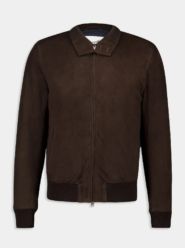 Jackets in acrylic -Zipped Leather Bomber Jacket