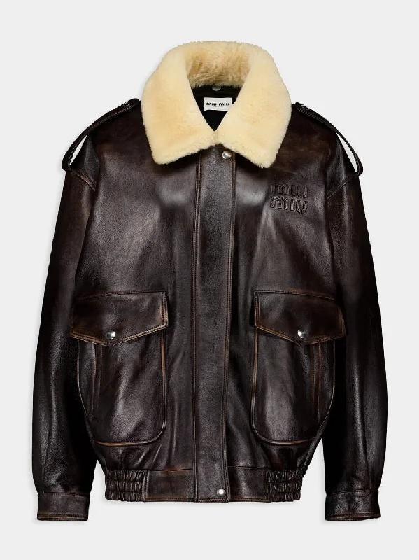 Jackets for family vacations -Coffee Nappa Leather Bomber Jacket