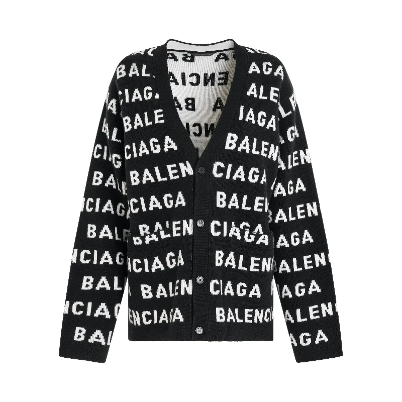 Cardigans with cartoon print-All-Over Logo Cardigan in Black/White