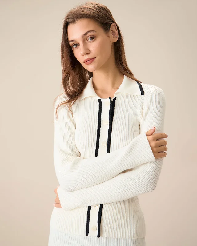 Cardigans with black Friday deal-Women's Beige Contrasting Single-Breasted Cardigan