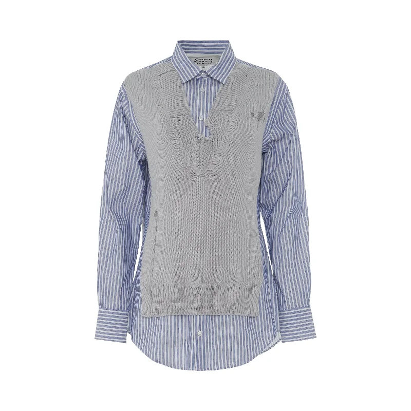 Waistcoats & Vest striped pattern-Layered Striped Cotton Shirt with Wool Vest in Blue/Grey