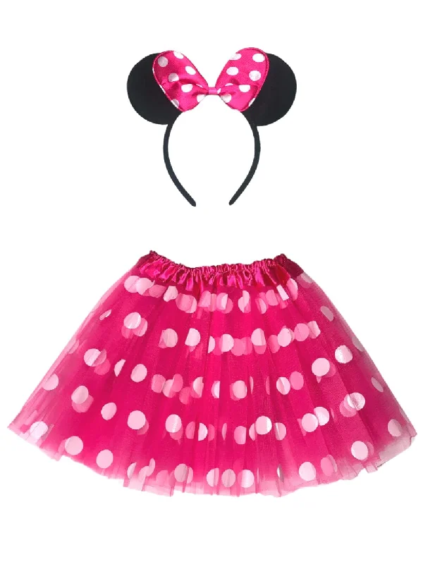 Shorts & Skirts custom orders-Adult Polka Dot Mouse Costume - Neon Pink Polka Dot Tutu Skirt & Headband Set for Adult or Plus Size