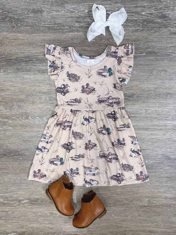 Shorts & Skirts outfit ideas-Flutter Short Sleeve Mallard Duck Girls Dress