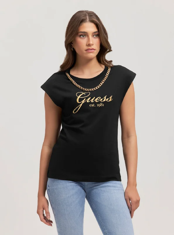 Blouses & Shirts bridesmaid-Eco Black Crystal Logo T-Shirt