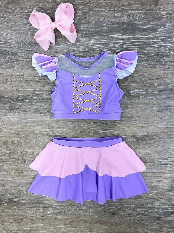 Shorts & Skirts online looks-Purple Princess 2 Piece Skirted Swimsuit