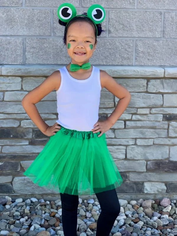 Shorts & Skirts stylish designs-Girls Green Frog Costume - Complete Kids Costume Set with Green Tutu Skirt, Bow Tie, & Headband