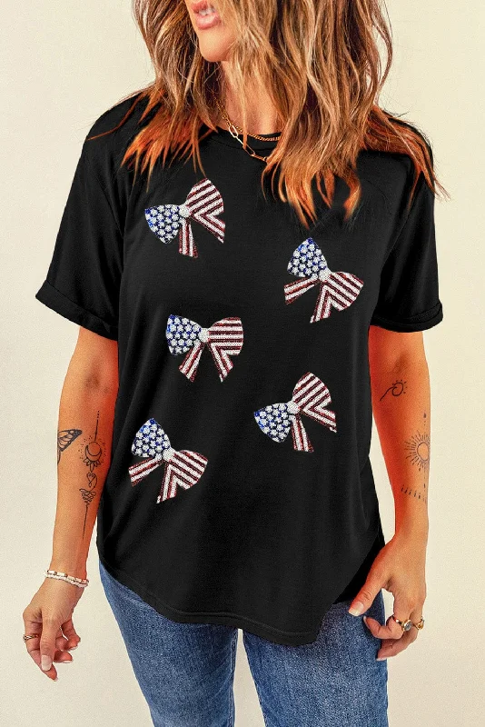 Shorts & Skirts trendy wear-US Flag Round Neck Short Sleeve T-Shirt