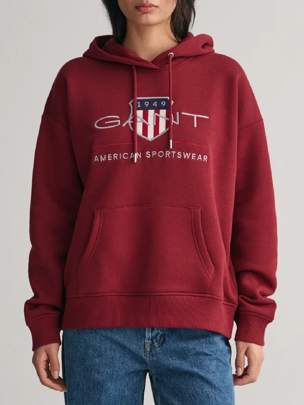 Sweatshirts with country flags-Gant Women Embroidered Hooded Full Sleeves Sweatshirt