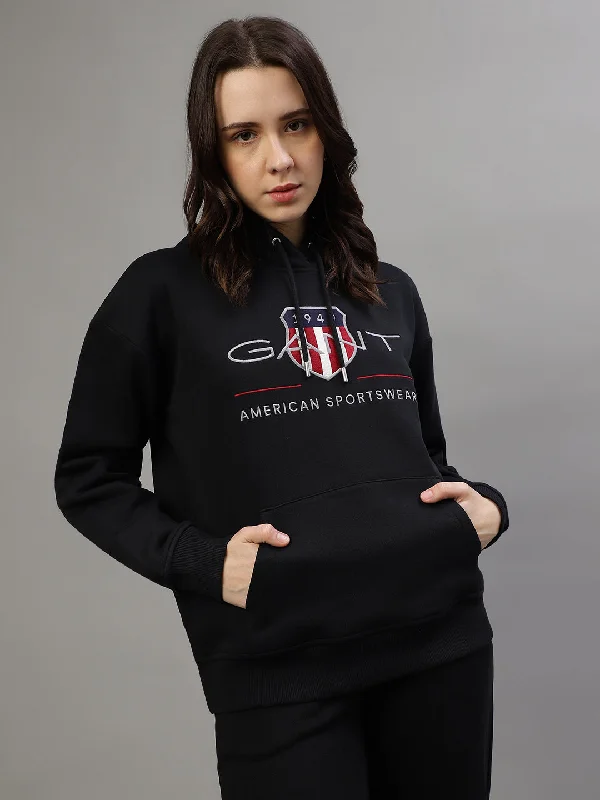 Sweatshirts with festival vibes-Gant Women Embroidered Hooded Full Sleeves Sweatshirt