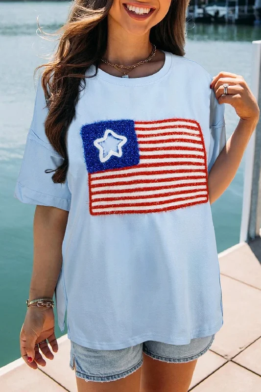 Shorts & Skirts comfy designs-US Flag Round Neck Short Sleeve T-Shirt