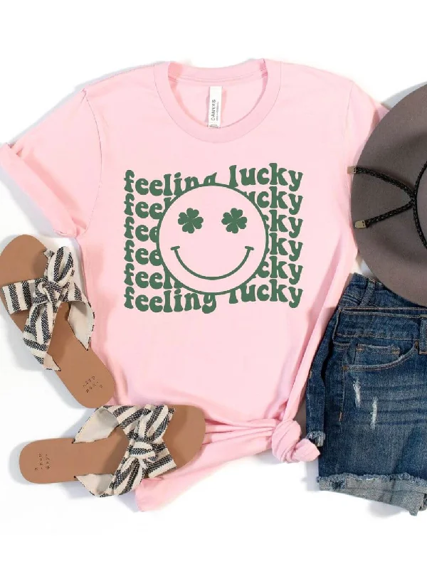 Shorts & Skirts online fits-Feeling Lucky St. Patrick's Day Shamrock Smile Face T-Shirt Bella + Canvas Unisex Jersey Short Sleeve Tee