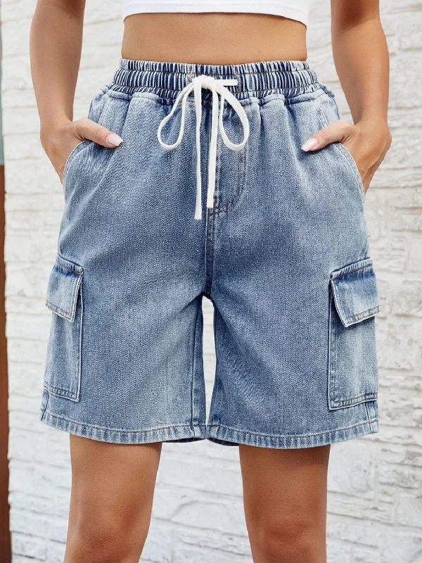 Shorts & Skirts premium fits-Drawstring Denim Shorts with Pockets